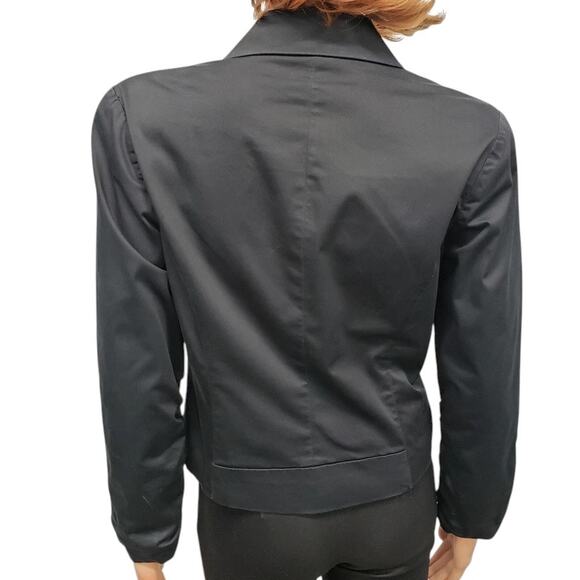 Michael Kors Blazer Jacket Women 4 Angled Hem Ruched Sleeves Lined Black Cotton - Picture 9 of 12